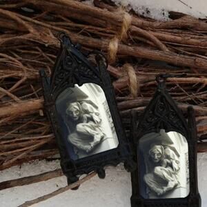 Scary Old Woman Earrings Curled Up Creepin' Black Jewelry Stone Sculpture